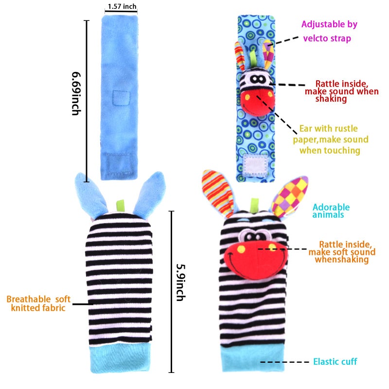 PADONISE Wrist Rattle Foot Finder Socks Set for Baby Arm Hand Rattle Feet Leg Ankle Socks Newborn Soft Sensory Toys Baby Socks Newborn Rattles Toys Easter Gifts 0-3 6-12 Months Infant Girl Boy - Image 2