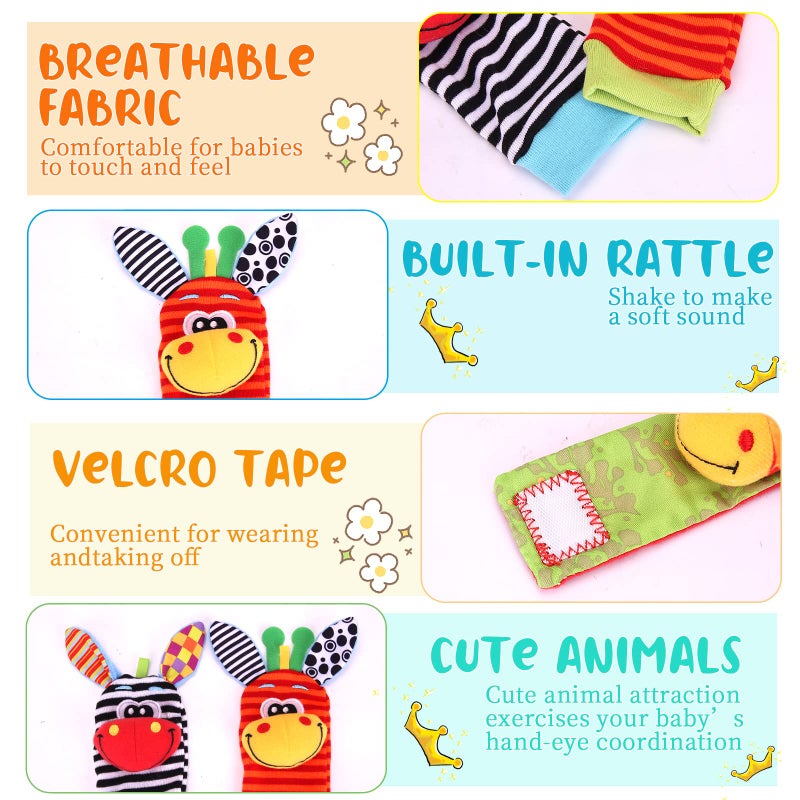 PADONISE Wrist Rattle Foot Finder Socks Set for Baby Arm Hand Rattle Feet Leg Ankle Socks Newborn Soft Sensory Toys Baby Socks Newborn Rattles Toys Easter Gifts 0-3 6-12 Months Infant Girl Boy - Image 5