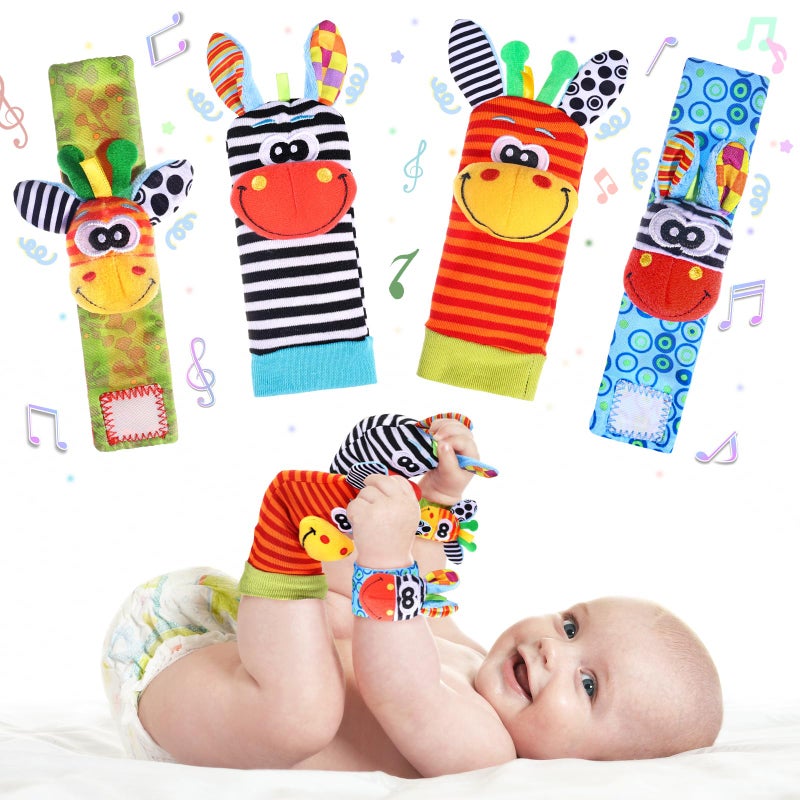 PADONISE Wrist Rattle Foot Finder Socks Set for Baby Arm Hand Rattle Feet Leg Ankle Socks Newborn Soft Sensory Toys Baby Socks Newborn Rattles Toys Easter Gifts 0-3 6-12 Months Infant Girl Boy - Image 1