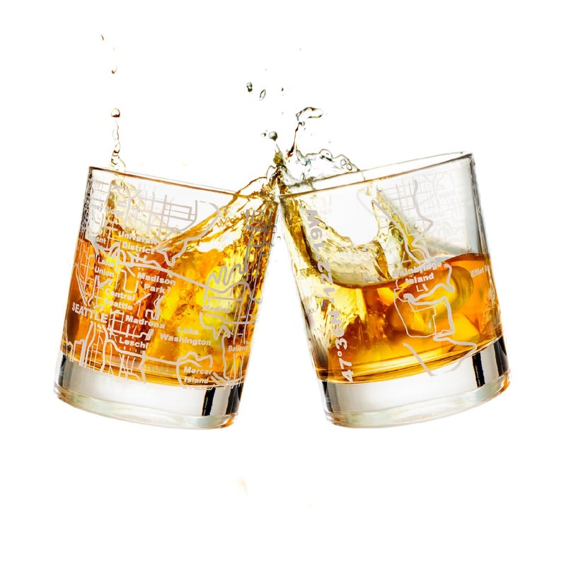 Greenline Goods Whiskey Glasses  10 Oz Tumbler Set for Seattle lovers Etched with Seattle Map  Old Fashioned Rocks Glass  Set of 2