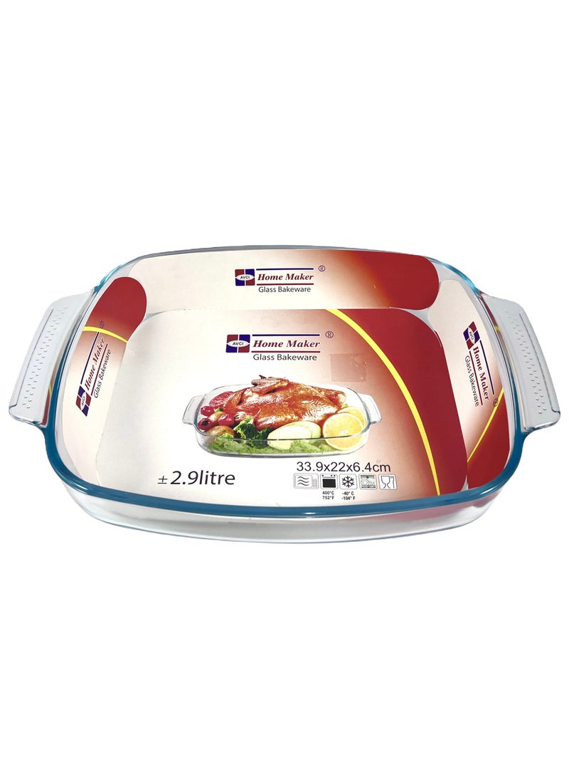Homemaker Curve Rectangular Deep Glass Baking Dish, 2.9 Lt Capacity, 33.9X22 Cm Diameter, 6.4 Cm Height - Clear - Image 3