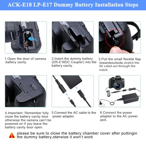 TKDY for Canon R50 Dummy Battery LP-E17 DR-E18 DC Coupler and ACK-E18 Power Supply Kit, fit for Canon EOS R50 R100 R8 R10 RP, Rebel T6i T7i T8i T6s SL3 SL2 77D 800D Digital Cameras. - Image 3
