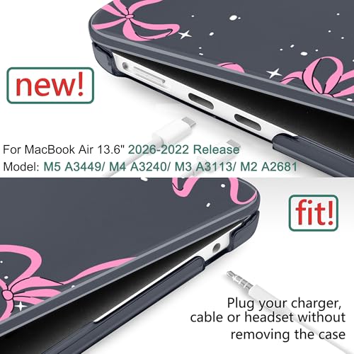 DONGKE for MacBook Air 13 Inch Case M5 2026 M4 2025 M3 M2 20242022 A3449 A3240 A3113 A2681 Plastic Hard Shell Keyboard Cover Screen Film for MacBook Air 136 Inch Case Bows Stars - Image 3