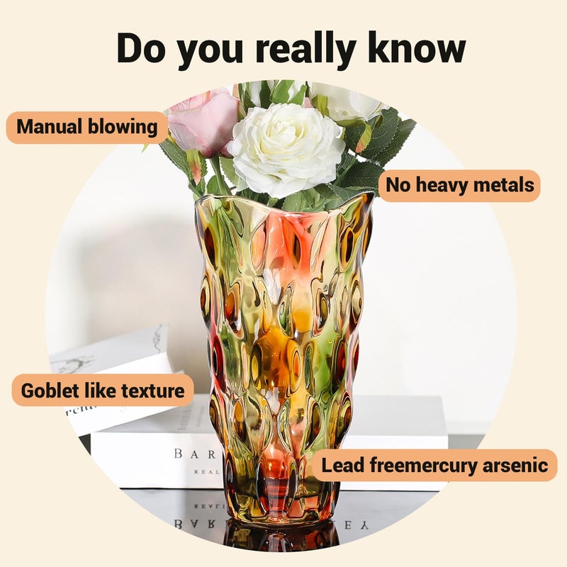 CEMABT 9.5inch 3.4 lb Glass Vases for Flowers Unbreakable Thickened Morden vase for Tables Centerpieces,Colorful,Vintage and Clear Rose Large Flower vases for Bouquet Unique Giftsï¼ˆRosa Colorfulï¼‰ - Image 3