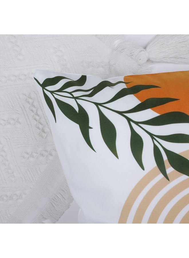 Bonhause Abstract Boho Throw Pillow Covers 18x18 Set of 4 Modern Minimalism Sun Arch Leaves Pillows Case Soft Velvet Cushion Covers for Couch Sofa Home Decor - Image 4
