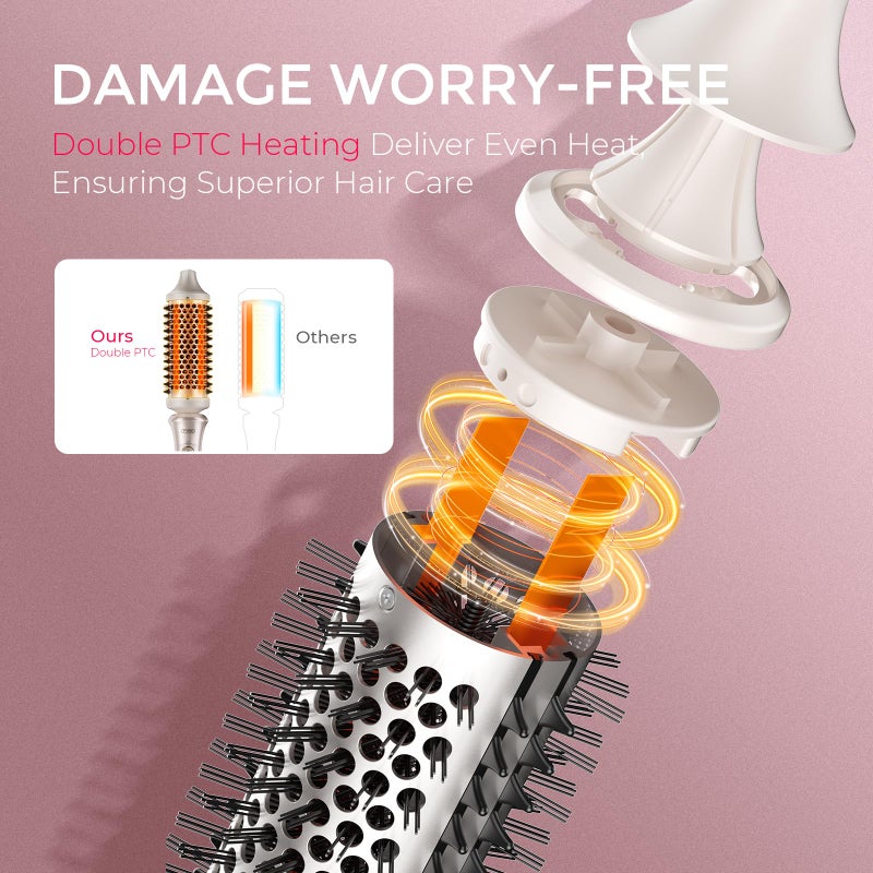 TYMO 2.0 Thermal Brush Curling Brush - STYLUX 1.7" Blowout Volumizer with Flexi-Fit for Hair Straightening, Heated Round Styler Tool, Hair Straightener and Curler 2 in 1, Dual Voltage & Light, Gold - Image 3