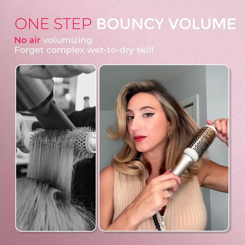 TYMO 2.0 Thermal Brush Curling Brush - STYLUX 1.7" Blowout Volumizer with Flexi-Fit for Hair Straightening, Heated Round Styler Tool, Hair Straightener and Curler 2 in 1, Dual Voltage & Light, Gold - Image 2