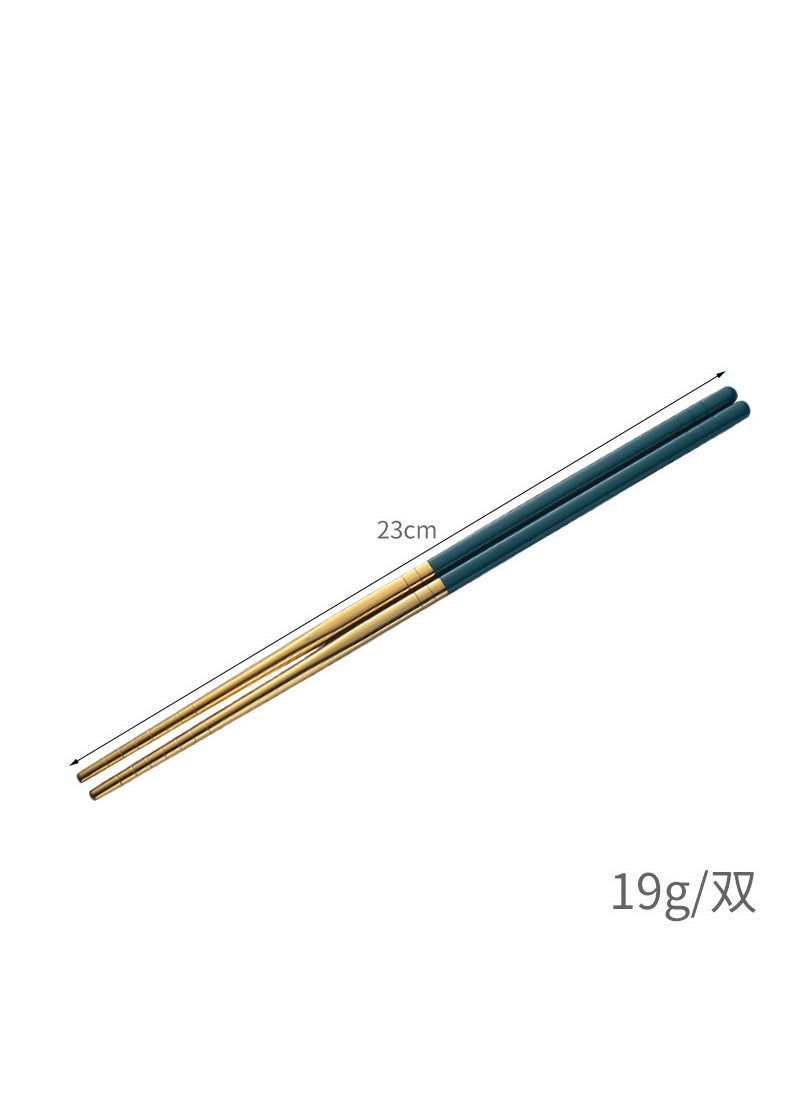 304 stainless steel chopsticks insulated Chinese household chopsticks can be high temperature disinfection children's chopsticks manufacturers wholesale can add logo 23cm [304 material] (Green Gold) cloth wheel light - Image 1