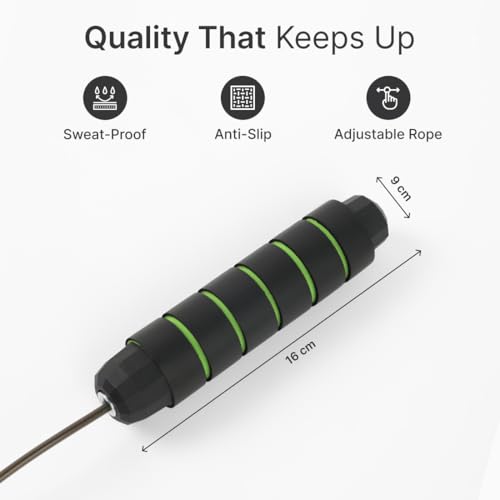 CULT Adjustable Weighted Jump Rope for Men & Women – PVC Speed Skipping Rope with Ball Bearings, Anti-Slip Foam Handles & Adjustable Length – Cardio, Endurance, Weight Loss & Home Workout Equipment - Green & Black - Image 3