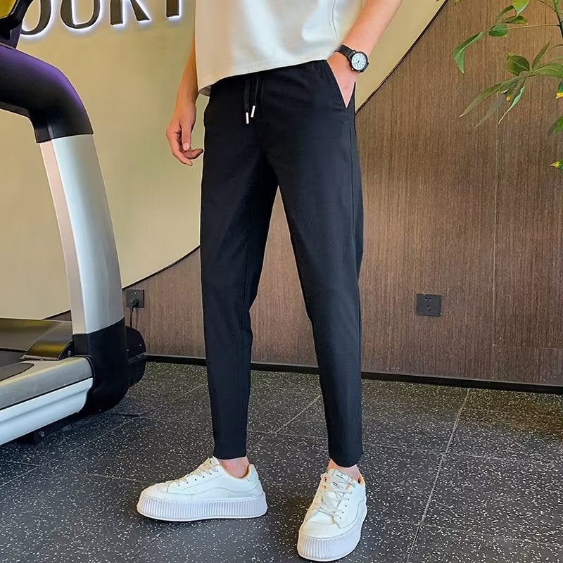 Fashion Brand New Arrival Cropped Pants Mens Trendy Straight Stylish Waist Spring and Summer Daily Fashion Urban Casual Pants K201 Black 