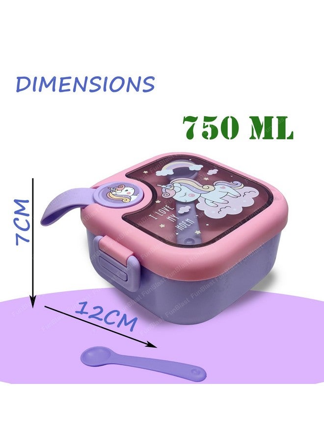 FunBlast Polypropylene Lunch Box For School Kids Unicorn Theme Lunch Box With Spoon,Ss304 Lunch Box,Tiffin Box For School,Air-Tight,Insulated Lunch Box,Lunch Box For Dry Foods,750 ML,Multicolor - Image 2