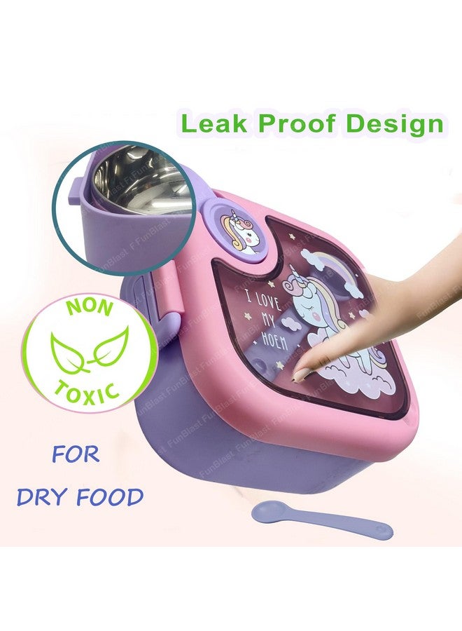 FunBlast Polypropylene Lunch Box For School Kids Unicorn Theme Lunch Box With Spoon,Ss304 Lunch Box,Tiffin Box For School,Air-Tight,Insulated Lunch Box,Lunch Box For Dry Foods,750 ML,Multicolor - Image 4