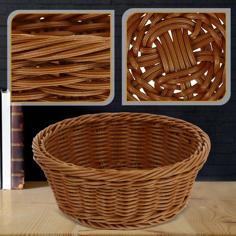 Round Woven Bread Storage Basket 24Cm Diameter Brown PP Material Kitchen Counter - Image 5