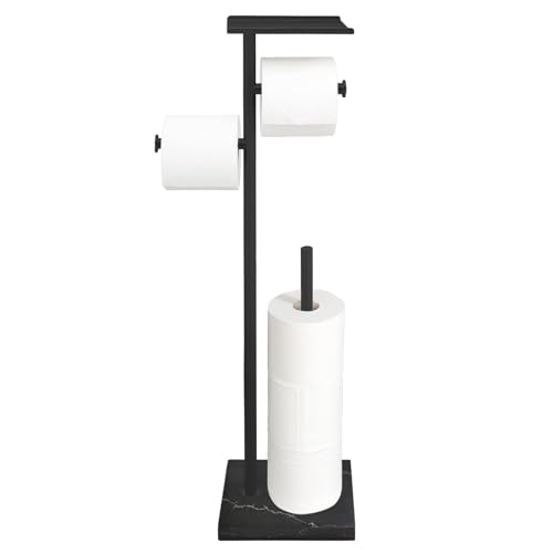 GZILA Toilet Paper Holder Stand with Shelf Marble Base Free Standing Toilet Paper Double Roll Holder Dispenser SUS 304 Stainless Steel Storages 5 Reserve Rolls Matte Black - Image 3