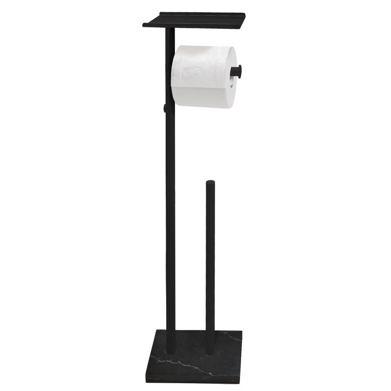 GZILA Toilet Paper Holder Stand with Shelf Marble Base Free Standing Toilet Paper Double Roll Holder Dispenser SUS 304 Stainless Steel Storages 5 Reserve Rolls Matte Black - Image 2