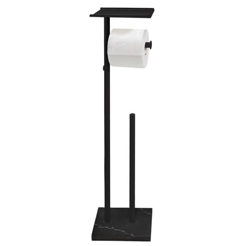 GZILA Toilet Paper Holder Stand with Shelf Marble Base Free Standing Toilet Paper Double Roll Holder Dispenser SUS 304 Stainless Steel Storages 5 Reserve Rolls Matte Black - Image 1