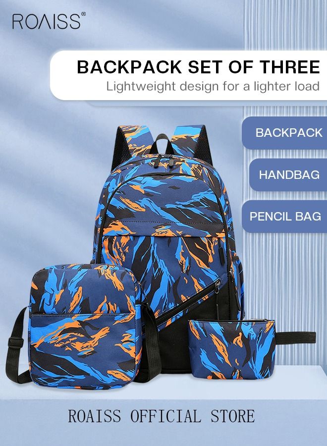 roaiss 3-Piece New Trendy Backpack High School Student Schoolbag Casual Camouflage Travel Backpack Large Capacity Computer Bag  - Image 2