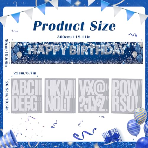 Yoirrat Large Blue Birthday Banner with Personalized Letter Stickers - Custom Navy Blue Silver Happy Birthday Yard Banner DIY Sign for Men Women Birthday Party Supplies Outdoor Indoor - Image 5