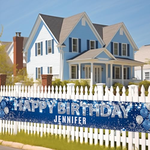 Yoirrat Large Blue Birthday Banner with Personalized Letter Stickers - Custom Navy Blue Silver Happy Birthday Yard Banner DIY Sign for Men Women Birthday Party Supplies Outdoor Indoor - Image 2