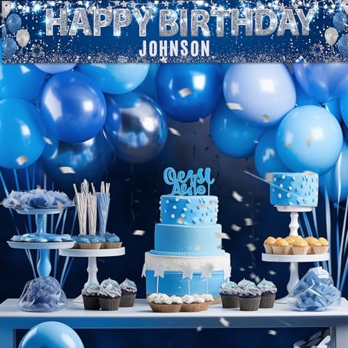 Yoirrat Large Blue Birthday Banner with Personalized Letter Stickers - Custom Navy Blue Silver Happy Birthday Yard Banner DIY Sign for Men Women Birthday Party Supplies Outdoor Indoor - Image 4