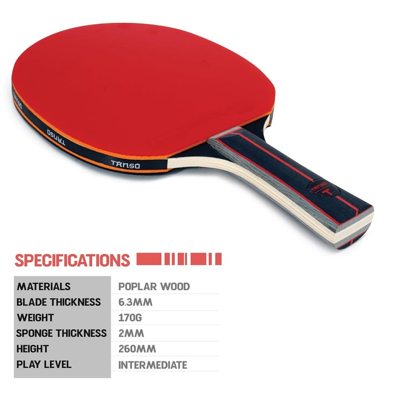 Tanso مضرب تنس الطاولة فينيكس (TT) (مطاط غامبلر المعتمد من ITTF، خشب مصمم هندسياً، مقبض مريح، للاعبين المتوسطين) - Image 2