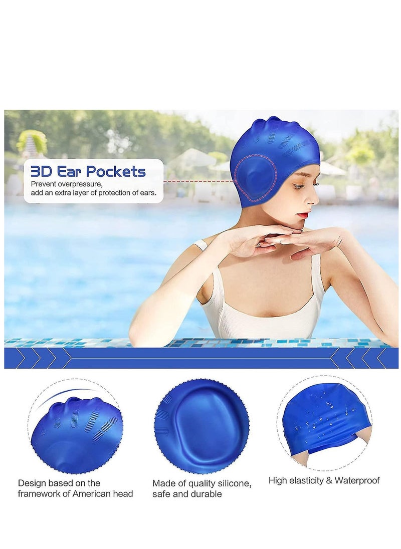 Dolphin Silicone Swim Cap With Ear Protection 3D Waterproof For Adult, Blue  - Image 4