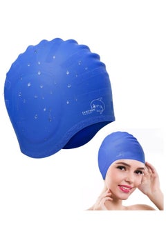 Dolphin Silicone Swim Cap With Ear Protection 3D Waterproof For Adult, Blue  - Image 1
