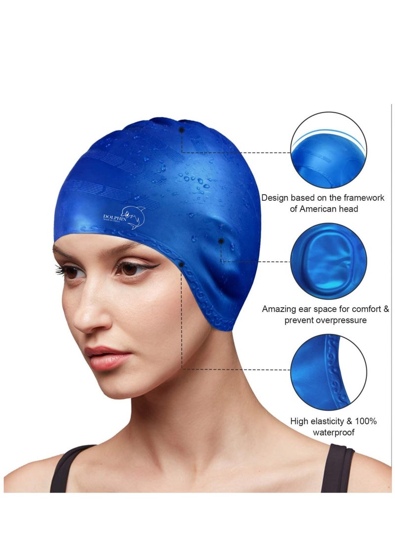 Dolphin Silicone Swim Cap With Ear Protection 3D Waterproof For Adult, Blue  - Image 3