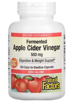 natural Factors Fermented Apple Cider Vinegar 500 mg 180 Easy to Swallow Capsules 