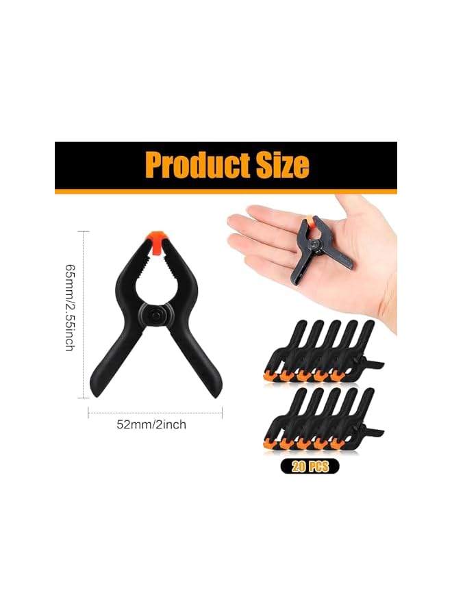 promass Spring Clamps, 20pcs Mini Backdrop Clips 2 Inch Heavy Duty Plastic Spring Clamps Plastic Clips for Woodworking, Photography Studio, Home Improvement - Image 2