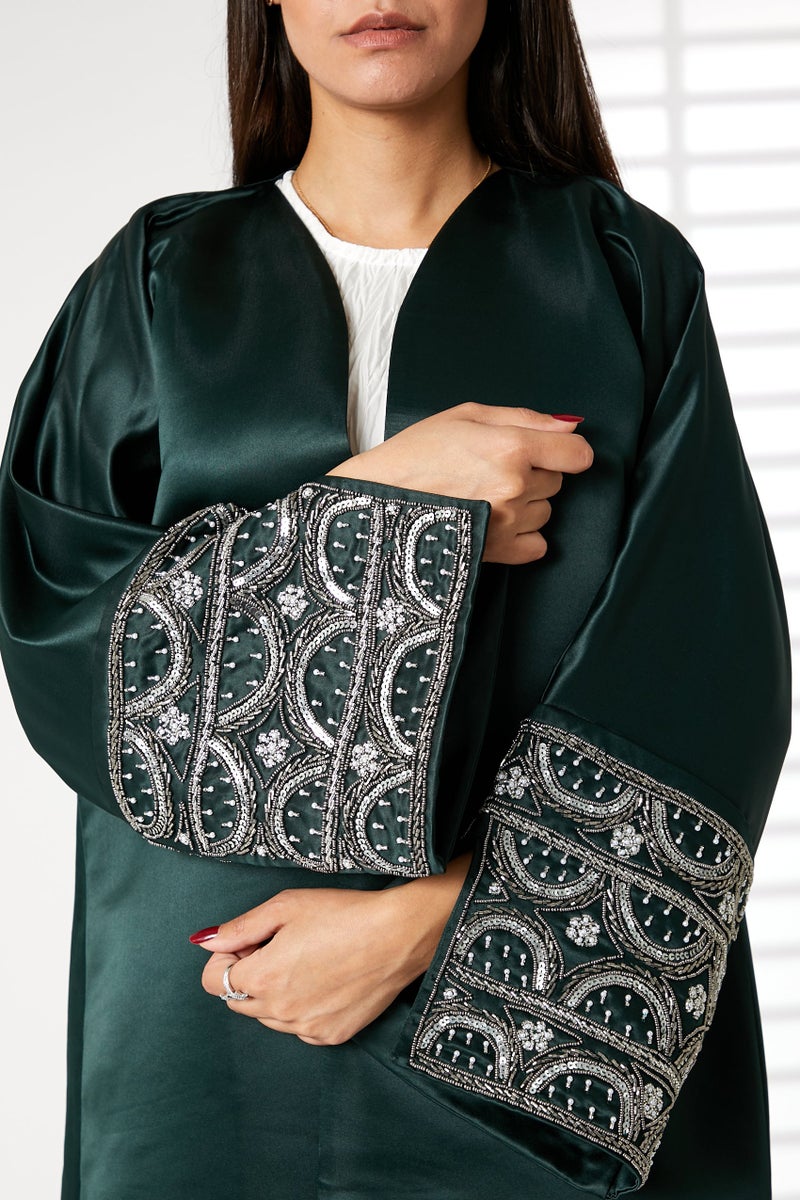 Moistreet V-Neck  Satin Split Cuffs Abaya - Image 4