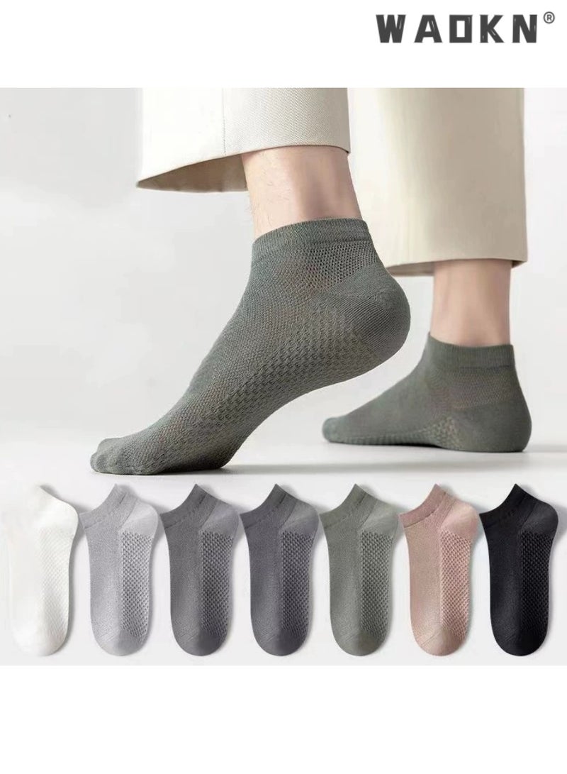 دبليو أيه أو كي أن جوارب رجالية من القطن الشبكي منخفضة القطع حتى الكاحل (7 أزواج) - ناعمة، قابلة للتنفس، تمتص الرطوبة، ألوان متنوعة، جوارب رياضية مريحة للجري والرياضة والارتداء اليومي، متينة وخفيفة الوزن - Image 1