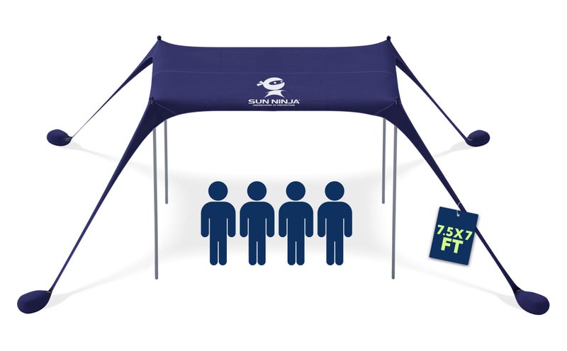 SUN NINJA Beach Tent Sun Shelter UPF50+ - Easy Pop Up Beach Canopy - Outdoor Shade for Camping Trips, Fishing, Backyard Fun Picnics - Sand Shovel, Ground Pegs & Stability Poles - Image 1