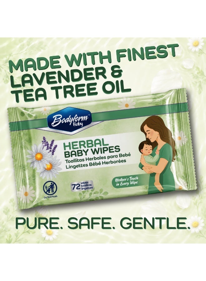 Bodyform Baby Herbal Baby Wipes, 12 Pack of 72 Count (864 Wipes Total) — Made with Lavender & Tea Tree Oil, Alcohol-Free & Paraben-Free, Soft & Thick, Gentle for Hands, Face & Bottom - Image 3