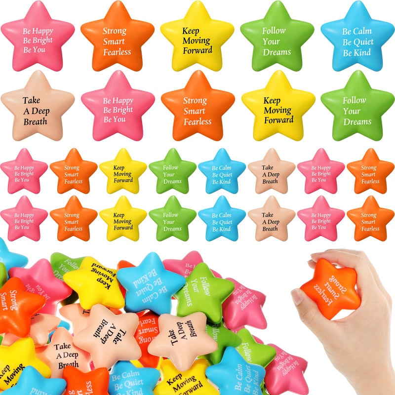 Aoriher 60 Pcs Motivational Stress Balls Quotes Inspirational Funny Colorful Foam Balls Bulk Hand Exercise Stress Relief Gift for Office Small Anxiety Toys for EncouragingMulti ColorsStar - Image 2