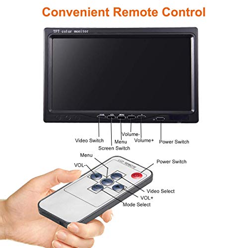 lychee Vehicle On-Dash Backup Monitor, 7" Digital HD Car TFT LCD Color Screen Display with 2 Video Input for Rear View Camera(800x 480) - Image 2