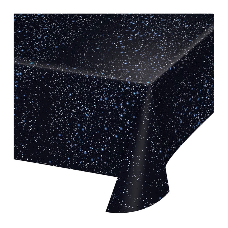 Creative Converting 725533 Space Blast All Over Print Plastic Tablecover, 54 by 108", Black - Image 1