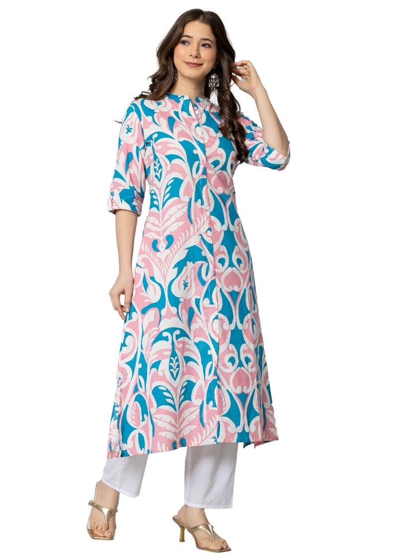 rytras Women's Pure Cotton Printed A-Line Kurta(RYT585,Pink,S) - Image 3