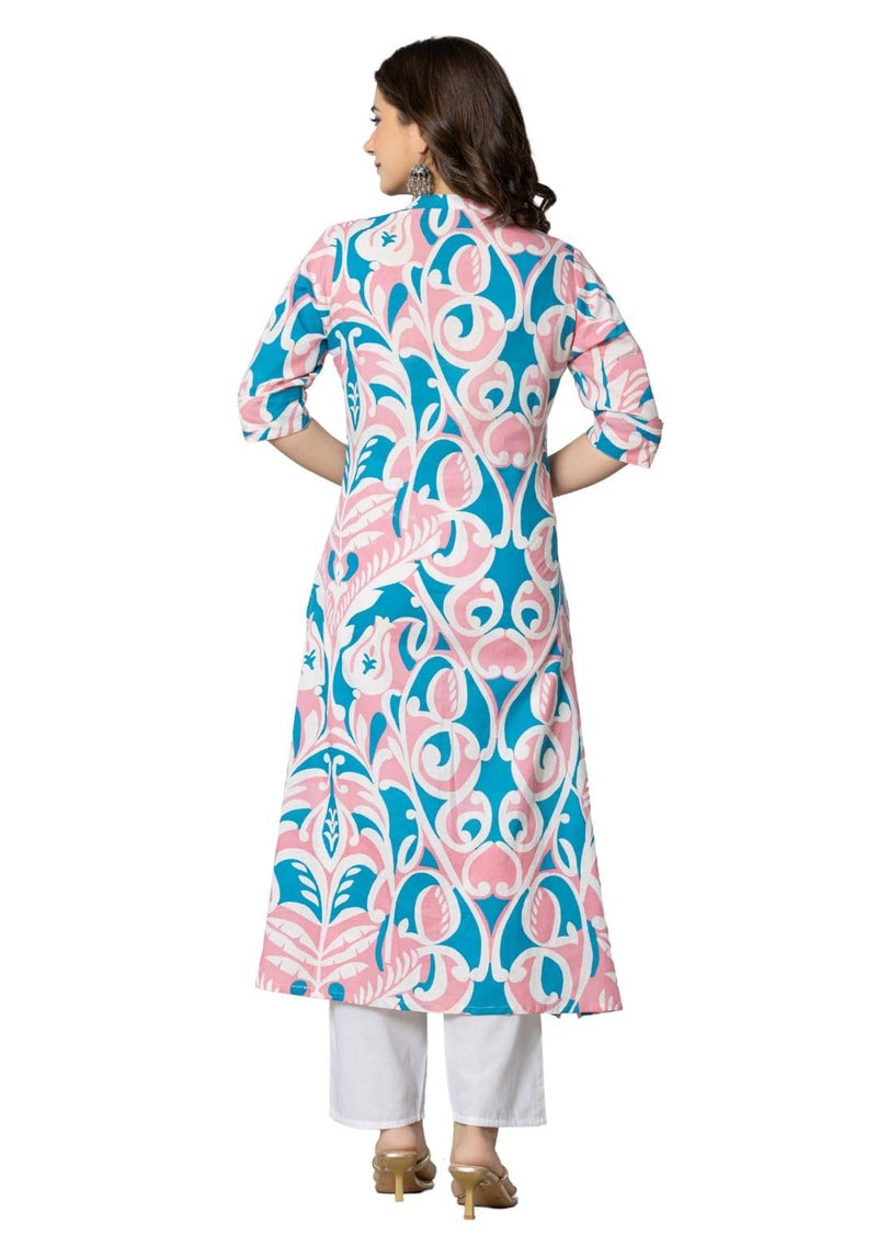 rytras Women's Pure Cotton Printed A-Line Kurta(RYT585,Pink,S) - Image 2