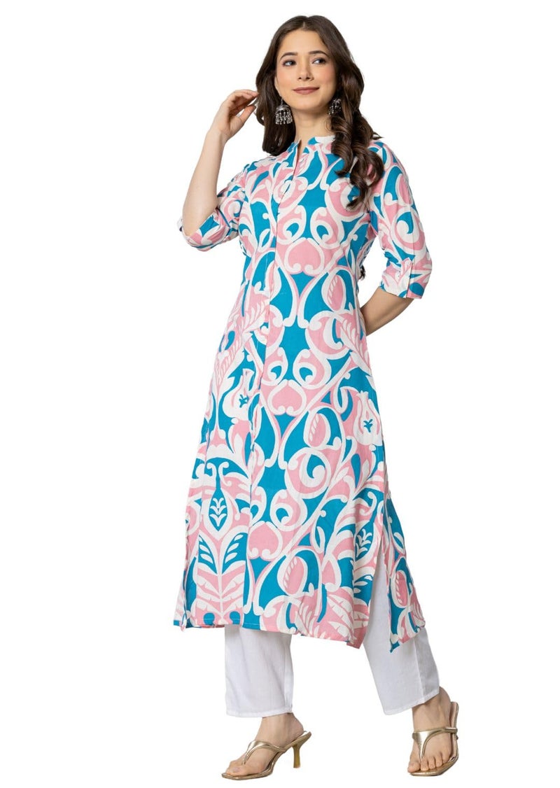 rytras Women's Pure Cotton Printed A-Line Kurta(RYT585,Pink,S) - Image 4