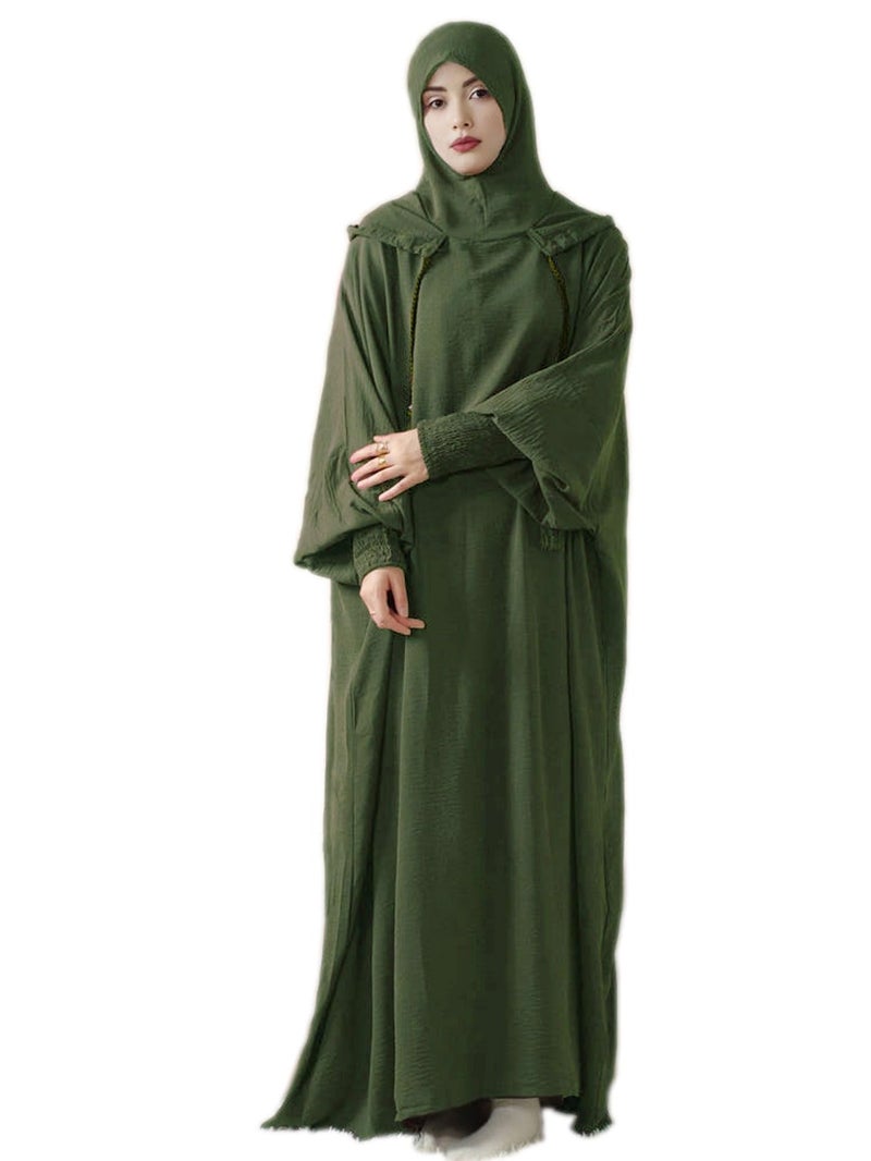 MedeShe Women's Modest Loose Hooded Kaftan Abayas Elegant Batwing Sleeve Muslim Ramadan Prayer Dress (Olive Green, One Size) - Image 1
