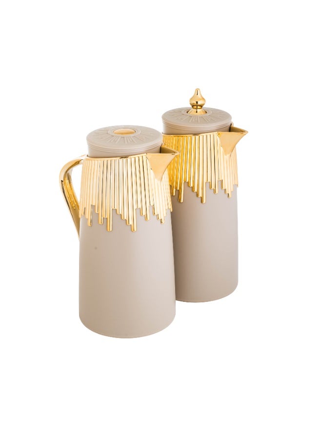 BASURRAH Tea And Coffee Thermos Set 2-Piece Beige And Gold - Image 3