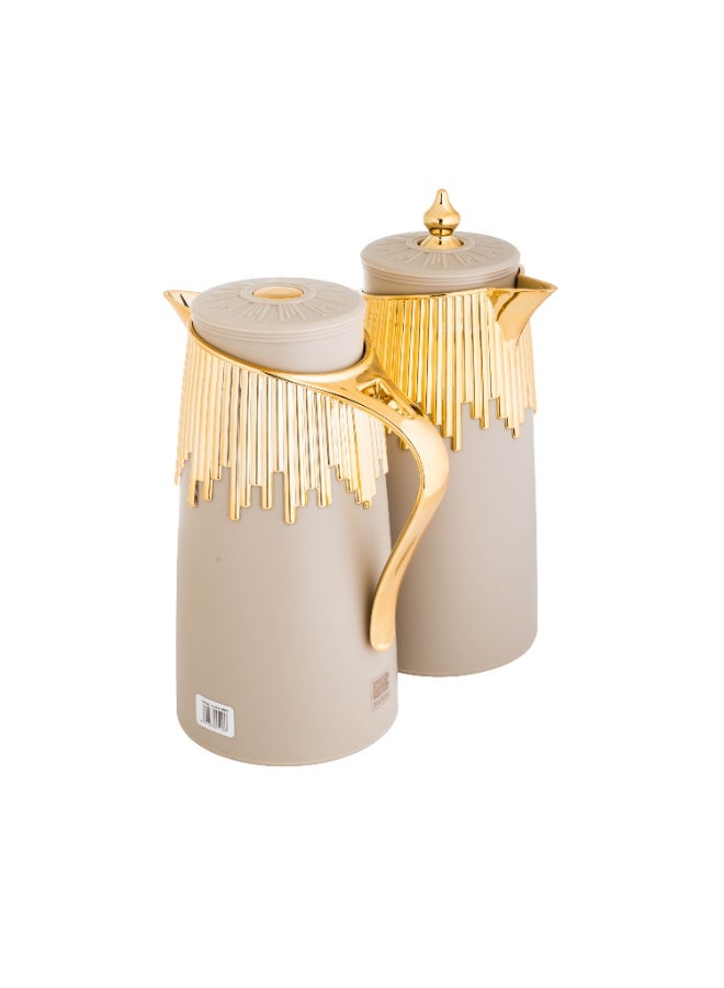 BASURRAH Tea And Coffee Thermos Set 2-Piece Beige And Gold - Image 2