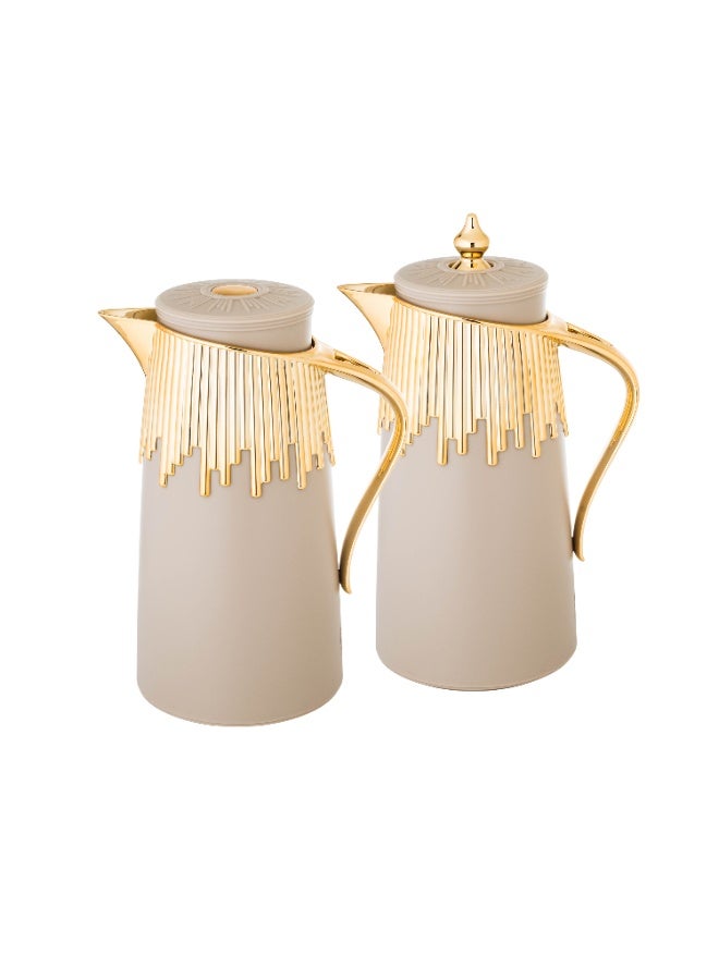 BASURRAH Tea And Coffee Thermos Set 2-Piece Beige And Gold - Image 1