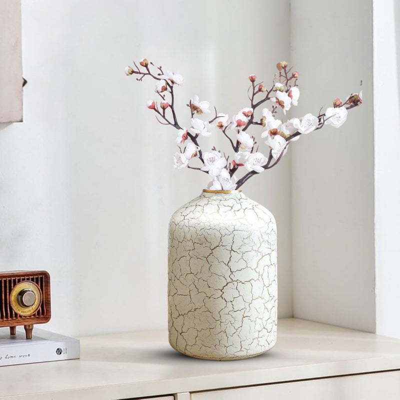 BEHOMA Metal Flower Vase For Home Decor Bedroom Living Room Office Wedding Table Decorative Item For Festivals Birthday OffWhite Crackled 1Pcs105 X 157 Cm Flower Not Included Modern - Image 4