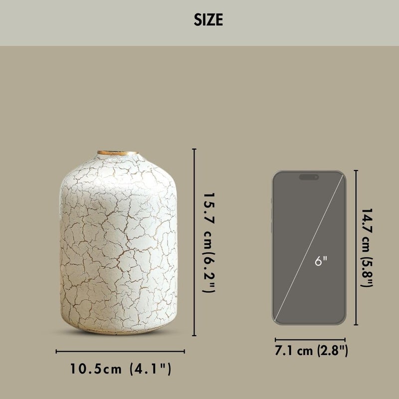 BEHOMA Metal Flower Vase For Home Decor Bedroom Living Room Office Wedding Table Decorative Item For Festivals Birthday OffWhite Crackled 1Pcs105 X 157 Cm Flower Not Included Modern - Image 5