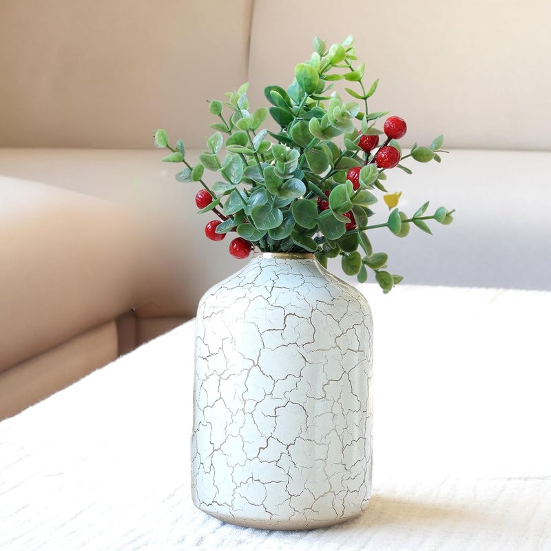 BEHOMA Metal Flower Vase For Home Decor Bedroom Living Room Office Wedding Table Decorative Item For Festivals Birthday OffWhite Crackled 1Pcs105 X 157 Cm Flower Not Included Modern - Image 2