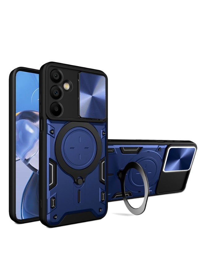 Case Cover Shockproof CD Protective Case with Camera Protection and Metal Ring Compatible with Samsung Galaxy A17 (Blue)