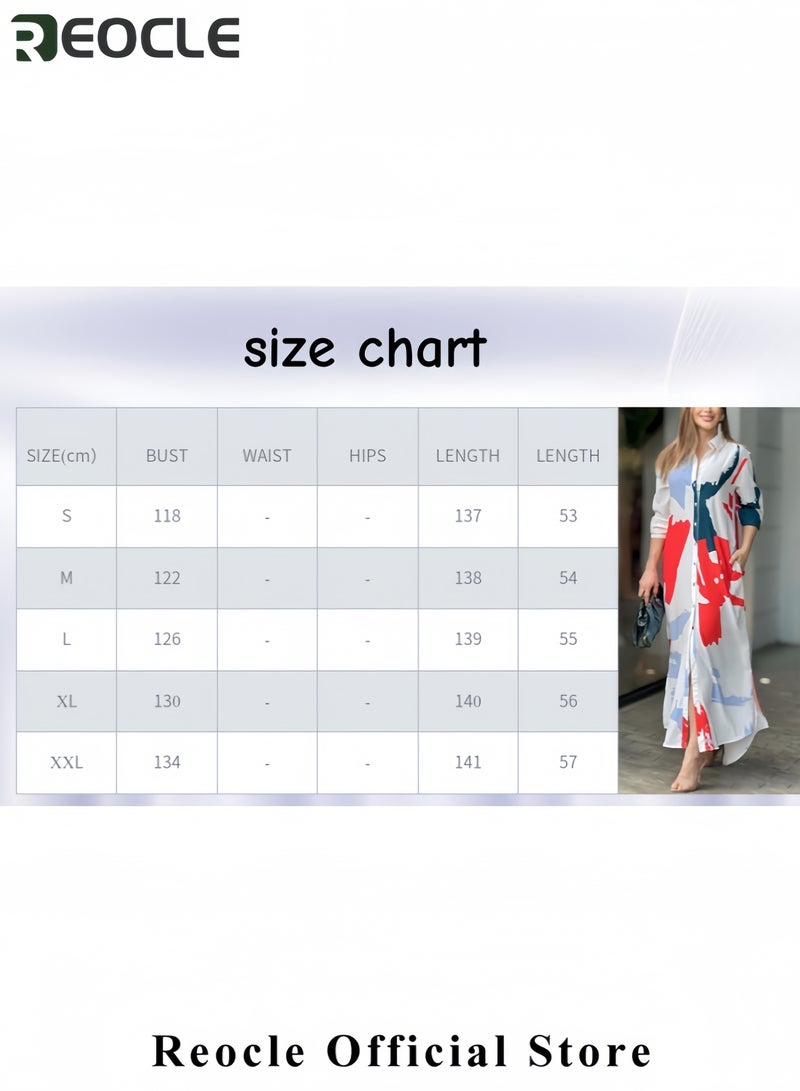 REOCLE Shirt Long Dress Button Down Up Dress for Women Casual Long Sleeve Maxi Spring Summer Dresses with Sleeve Tab Pocket Collar - Image 4
