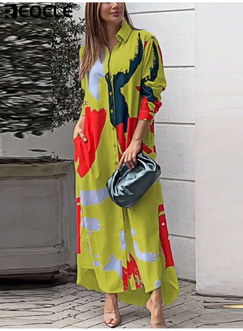 REOCLE Shirt Long Dress Button Down Up Dress for Women Casual Long Sleeve Maxi Spring Summer Dresses with Sleeve Tab Pocket Collar - Image 1